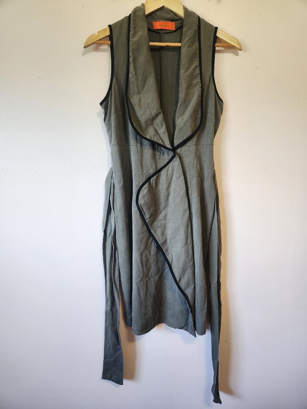 Skunkfunk Abarzuza Olive Green Lyocell Sleeveless Wrap Dress Vest Belted Size M